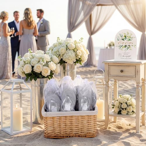 Image of 24 Pairs Bulk Flip Flops for Wedding Guests | Reception Sandals, Wedding Party Favors with Sign, Size Cards, Bagged, Dance Floor Slippers