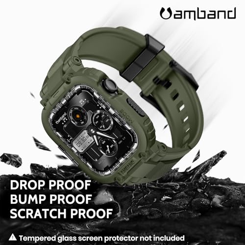 Image of amBand for iWatch Series 11 /10 46mm Band Case Men, M1 Sport Tactical Shockproof Wristband for Apple Watch 46 mm, Perfect for Fitness /Outdoor Enthusiasts Military Fans Fashion Seekers - Army Green