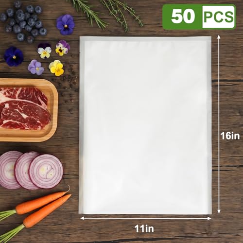 Image of Moretoes 50pcs Vacuum Sealer Bags, Food Saver Bags Gallon 11 inch x 16 inch, BPA Free, Pre-cut Commercial Grade Vac Bags for Food Storage, Meal Prep or Sous Vide