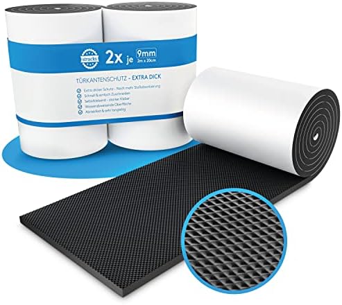 STRACKS® 2X Garagen Wandschutz je 2m x 20cm – 9mm Extra Dicker Türschutz – Für Ihr Auto und die Garagenwand – Selbstklebender Türkantenschutz – 2 Rollen - schwarz