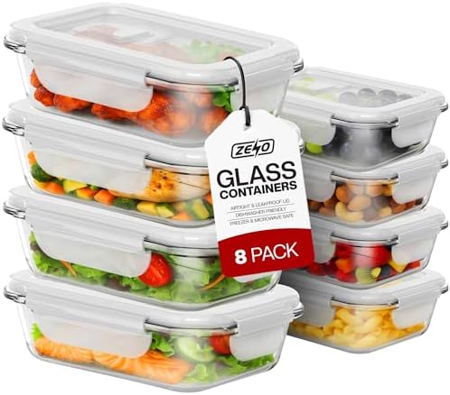 ZENO Glass Containers with Lids 8 Pack | Meal Prep Containers | G...