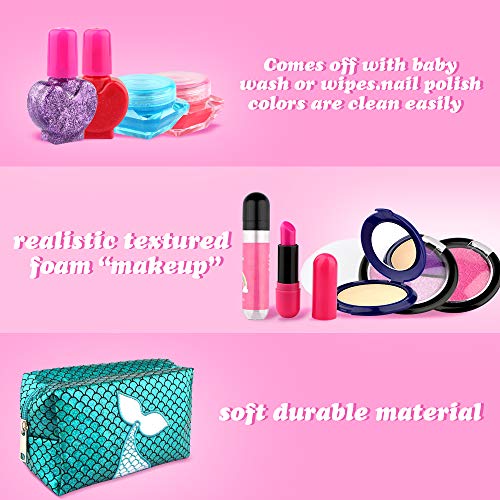 Growsland Kids Makeup Toys - 17Pcs Makeup Set for Girls Pretend Play Game Halloween Xmas Birthday Party Makeup Kit for Toddlers with Cosmetic Bag - Thumbnail 4