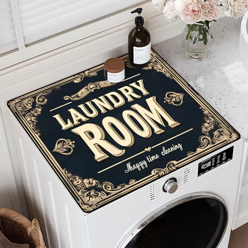 Image of Non-Slip Washer & Dryer Top Cover Mat Dust-Proof Protective Pad with Absorbent Surface & Rubber Backing, Waterproof & Heat Resistant Laundry Room Decor (Laundry Room-2, 23.6 inch x 19.7 inch)