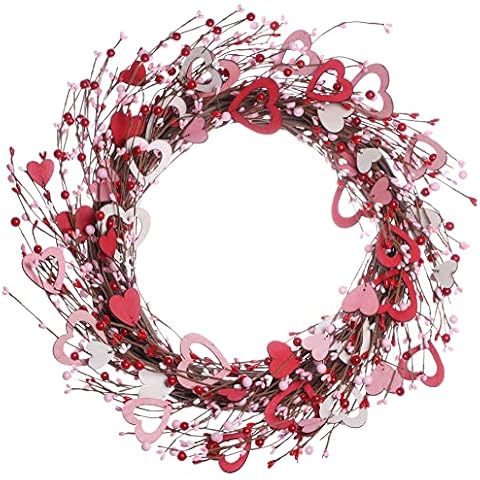 Yawwind 20 Inches Valentine's Wreath Romantic Valentine Wreath Artificial Valentines Day Wreaths for Front Door with Wooden Hearts Berry for Window Wall Entryway Indoor Outside Cover