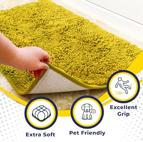 Image of Muddy Mat | Super Water Absorbent Door Mat Indoor, Microfiber Quick Dry Chenille Entryway Rug,Slip Resistant Front Door Mat,Indoor Mats for Entryway,Machine Washable Pet Rug, Lemon Yellow 30 inch x 60 inch
