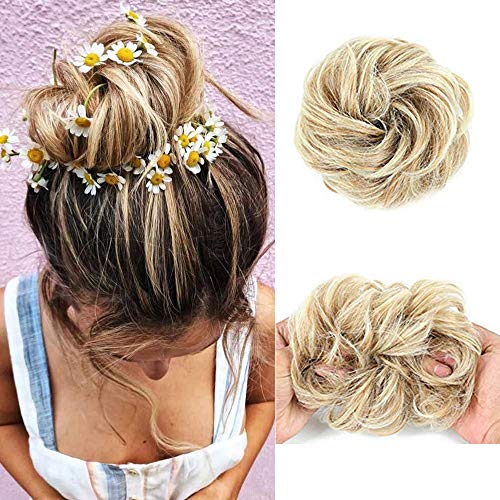 MYCHANSON 1 pack Girl Curly Messy Ponytail Holder Hairpiece Wig Hair Ring Bun High temperature silk curling ring(Beige and Light Brown)