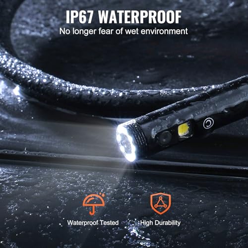 Image of VEVOR Endoscope Camera with Light, Dual Lens Industrial Borescope, 4.3 inch Screen 1080P Inspection Camera, 8 + 1 Lights, 4X Zoom, IP67 Waterproof Snake Camera for Auto, Plumbing (16.4FT Cable, 32GB Card)