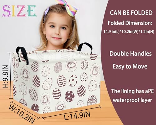 Image of Large Rectangular Easter Baskets Empty Waterproof Boy Toy Box Foldable Kid's Gifts Storage Bin Spring Room Decor(Brown Egg)