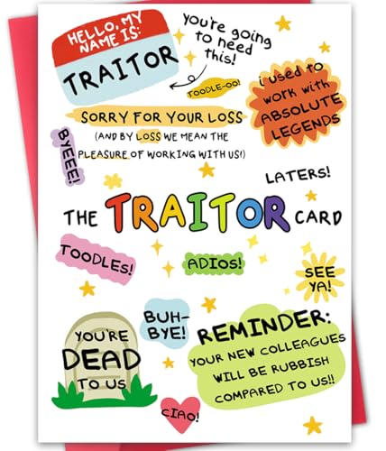 Hongshan Funny Coworker Traitor Leaving Card,Going Away Card for Colleague, Goodbye Farewell Cards for Him Her, New Job Gift for Men Women