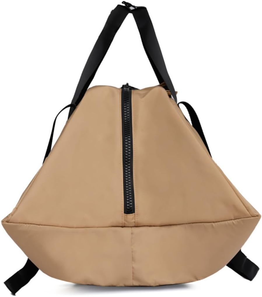 Vooray Studio Duffel Yoga Mat Bag and Gym Tote - features Yoga Mat Strap Handles with Snaps, Front Zipper Pocket, Shoulder Straps and Luggage Sleeve - 25L Capacity - Camel