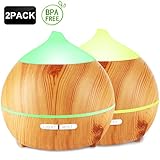 Essential Oil Diffuser, Avaspot 2 Pack 250ml Wood Grain Oil Diffuser, Cool Mist Aroma Diffuser Humidifier with Auto-off Feature, 7 LED Light, Adjustable Mist Mode for Home, Office, Yoga, Spa etc