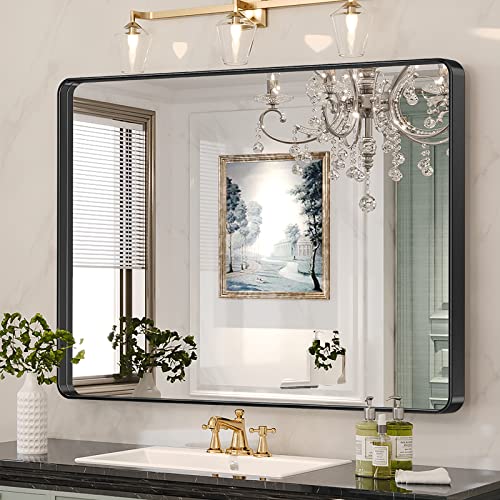 Brightify Black Mirror For Bathroom, 40X30 Bathroom Mirrors For Wall, Black Metal Frame, Aluminum Alloy Rectangular Bathroom Mirrors For Vanity, Over Sink, Farmhouse Mirror. (Horizontal/Vertical) #TOP12