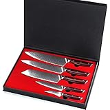 YARENH Set Cuchillos Cocina Profesional 5 Piezas - Cuchillos de Cocina de Acero Damasco Japoneses - Mango de Madera Dalbergia - Juego de Cuchillo Japones KTF-Serie
