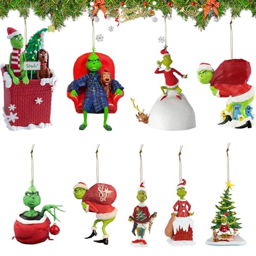 KBIBCK 9 Stück Grin-ch Weihnachtsschmuck, Weihnachtsbaumschmuck,...