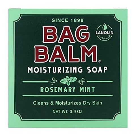 Bag Balm Moisturizing Bar Soap – Gentle Soap for Dry Skin with Lanolin – Hand & Body Cleansing Balm – Rosemary & Mint Scented Sensitive Skin Bar Soap – Natural Body Wash Bar – Made in The USA 3.9 oz Cover