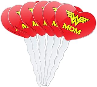 GRAPHICS & MORE Wonder Woman Wonder Mom Logo Heart Love Cupcake Picks Toppers Decoration Set of 6