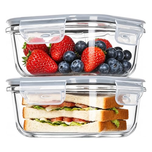 Image of Vtopmart 2Pack 17.5oz Glass Meal Prep Food Container Sets with Lids