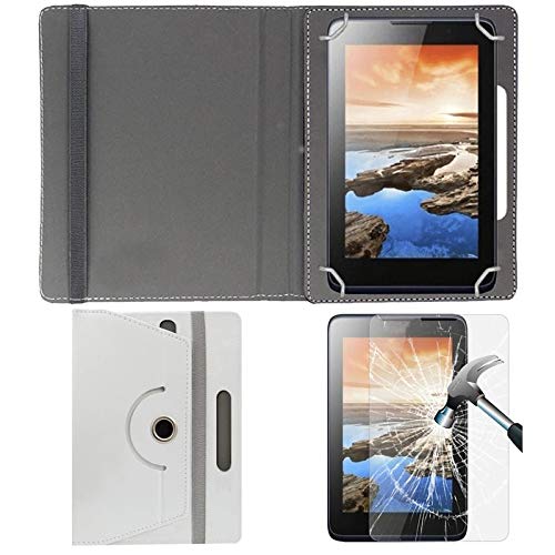 Hello Zone Exclusive 360� Rotating 7� Inch Flip Case Cover + Free Tempered Glass for Asus Google Nexus 7 (2013) -White