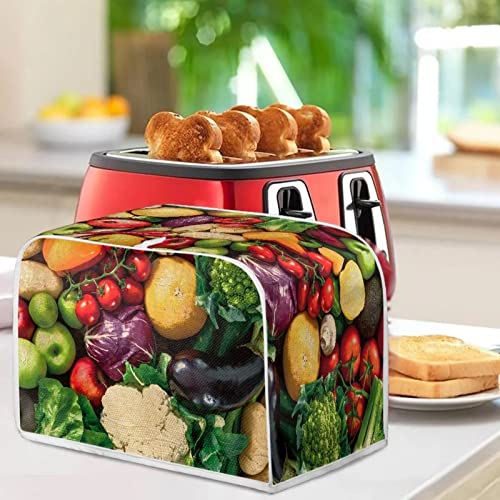 Image of Talayituse Vegetables Print 2 Slice Toaster Covers Dust Protection Bread Maker Covers Toaster Oven Cloth Cover Kitchen Accessories Washable Appliance Cover
