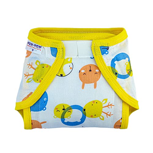 Image of Pom Pom Sweethearts Washable Reusable Printed Welcro Self Fastener Cotton Muslin Nappy, Langot For New Born Baby - Pack of 5 (Animal Face Print 1-3 Months)