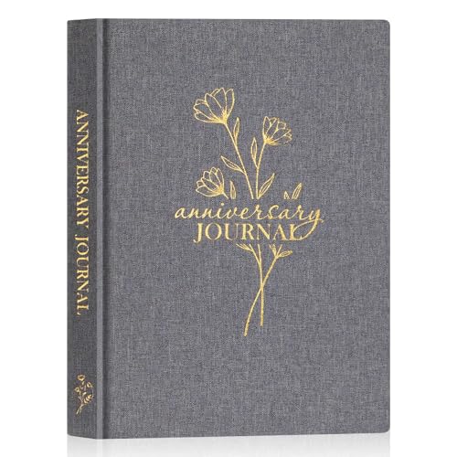 Lanpn Wedding Anniversary Journal Notebook - Linen First Year to 70th Anniversary Scrapbook Memory Book for Couples - Newlywed Marriage Journal Wedding Anniversary Book Gifts (Grey 190 Pages)