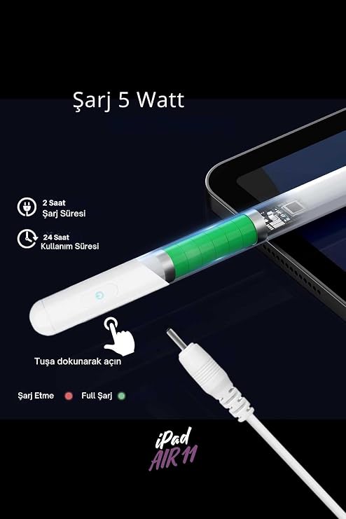 Fuchsia iPad AIR M3 Çipli A3267 A3269 2025 ile Uyumlu Avuç İçi Algılamayan Dokunmatik Yazım ve Çizim Kalemi