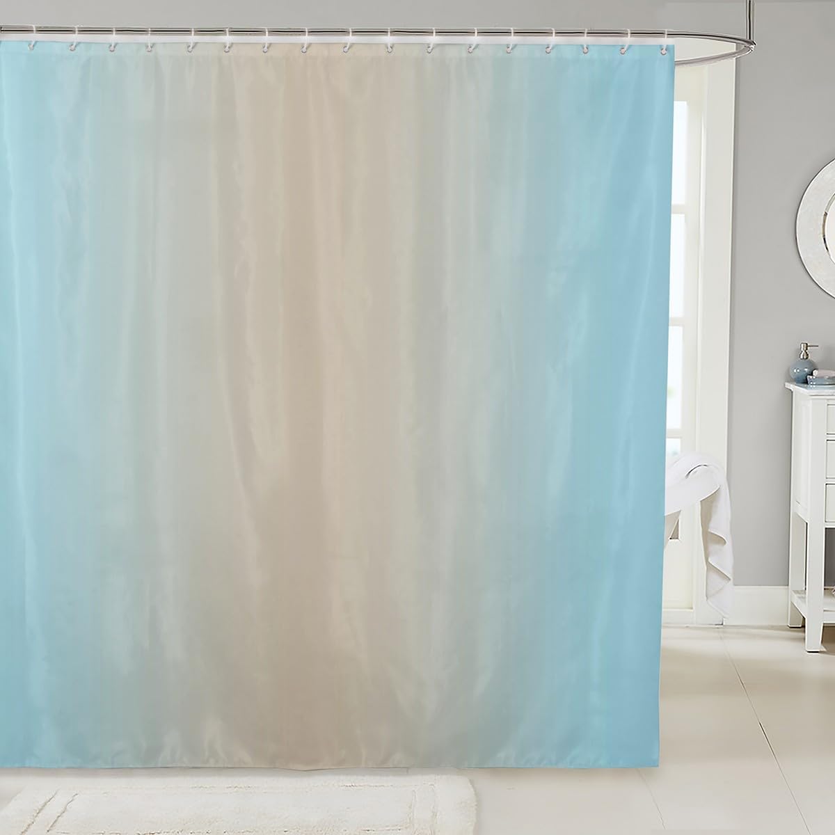 Erosebridal Aqua and Beige Shower Curtain Set for Bathroom,Rainbow Ombre Bathroom Accessories Aesthetic Home Decor,Gradient Colorful Fabric Shower Curtain Abstract Bathroom Curtains 72" Wx72 L