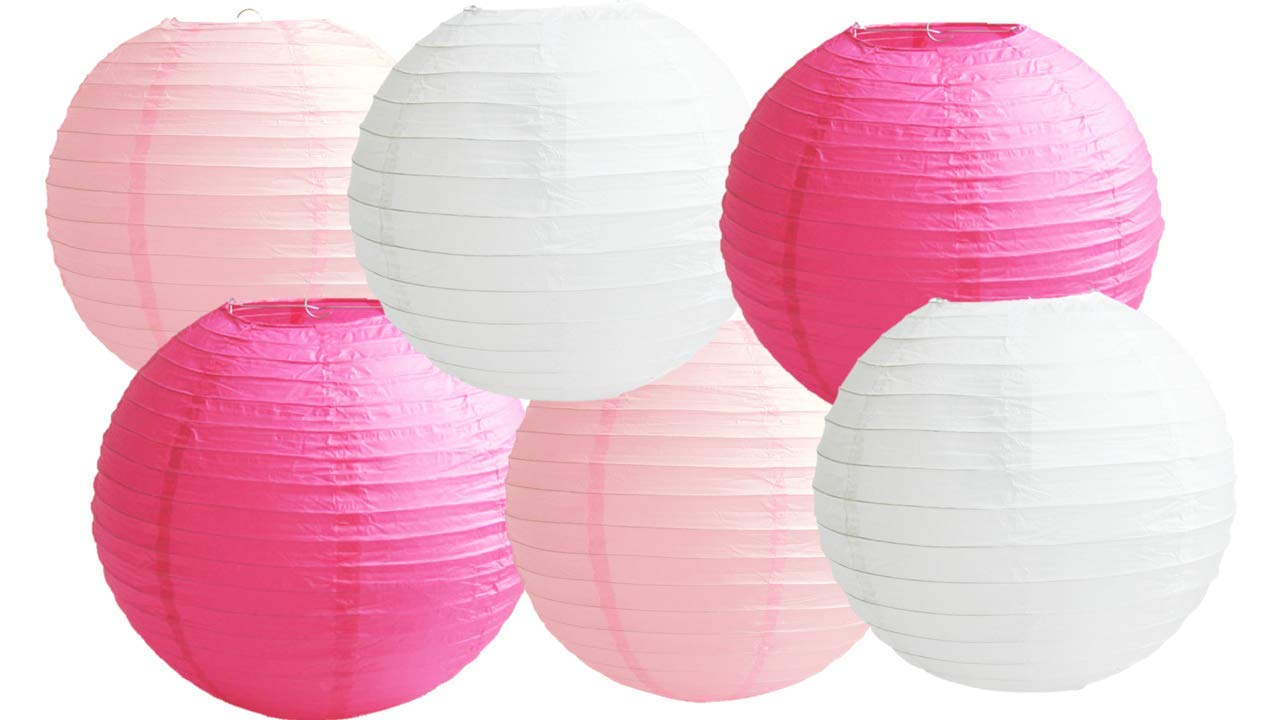 Paper Lanterns Mix Color Packs of 6 Round Paper Lanterns Lampshade (All Ivory/Cream, 12" (30 Cm)) — view 17