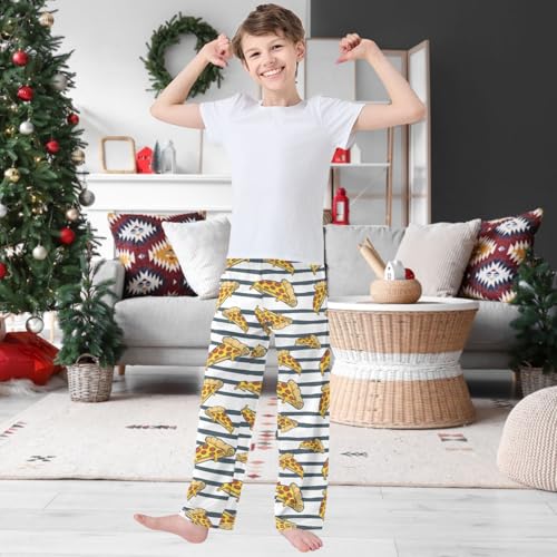 Boy's Pants Pizza Gray Stripe Jogger Pants Elastic Waist Long Bottoms Trousers with Pockets 6-14 Years2