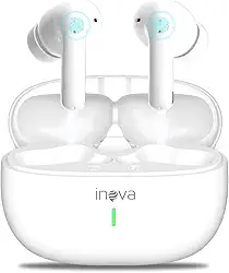 Fone Ouvido Bluetooth, INAVA, IPX5 à Prova D'água e Poeira,com Microfone, Operação por Toque, Bateria Ultralonga de 50 Horas,Fone de Ouvido Esportivo para iOS/Android. (Branco)