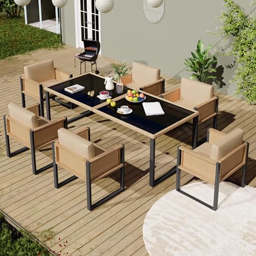 luckdect Mobilier de Jardin extérieur,Salon de Jardin 7 Pièces,Ensemble Table à Manger Rectangulaire et 6 Chaises avec Coussin,pour 6 Personnes,Dossiers en...