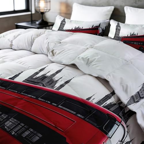 Edredón nórdico de 240 x 220 cm blanco con diseño de autobús imperial reversible 5