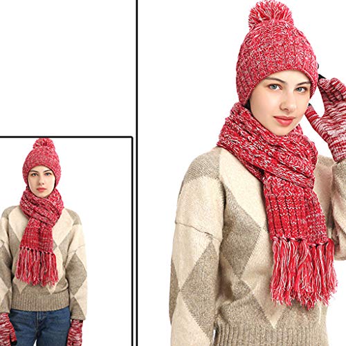 Gorro de invierno para mujer con bufanda de punto colorido y guantes 6