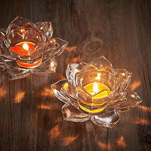 NUPTIO Crystal Lotus Candle Holders - 2 Pcs Tea Light Candle Holders for 4.5cm Diameter Pillar Candles, Glass Votive Tealight Holders Bulk for Romantic Wedding Party Home Decorations