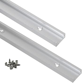 2pc Aluminum 400mm Double-Cut Profile Universal 3/4 Slot T-Track with Predrilled Mounting Holes and Wood Screws,30 Type T Track for Woodworking Jigs and Fixtures,Drill Press Table,15.75in-SV