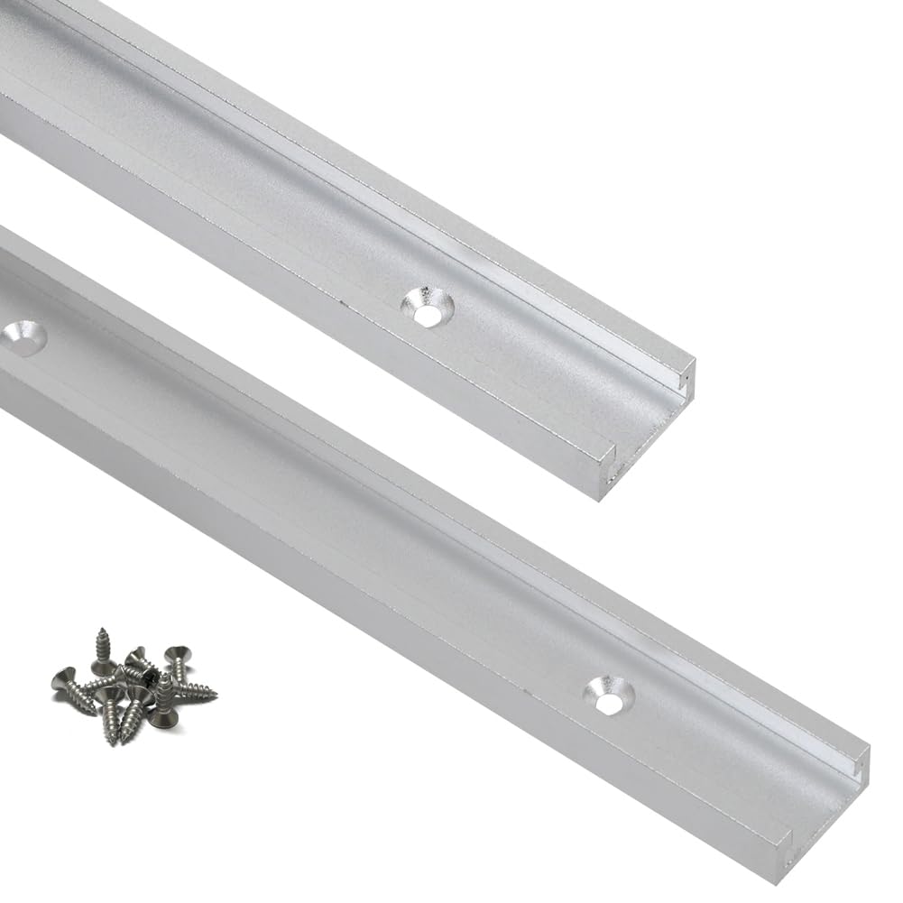 KETIPED 2pc Aluminum 400mm Double-Cut Profile Universal 3/4 Slot T-Track with Predrilled Mounting Holes and Wood Screws,30 Type T Track for