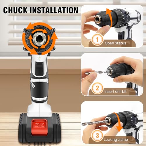Cordless Drill, Electric Drill Set, 21V Power Drills with 45NM, Torque Rating 25+1, 2 Variable Speeds Electric Screwdriver Drills 3/8”Keyless Chuck with LED, 29pcs Accessories Driver for DIY (1.5Ah) 7 Cordless Drill, Electric Drill Set, 21V Power Drills with 45NM, Torque Rating 25+1, 2 Variable Speeds Electric Screwdriver Drills 3/8”Keyless Chuck with LED, 29pcs Accessories Driver for DIY (1.5Ah) - Image 7