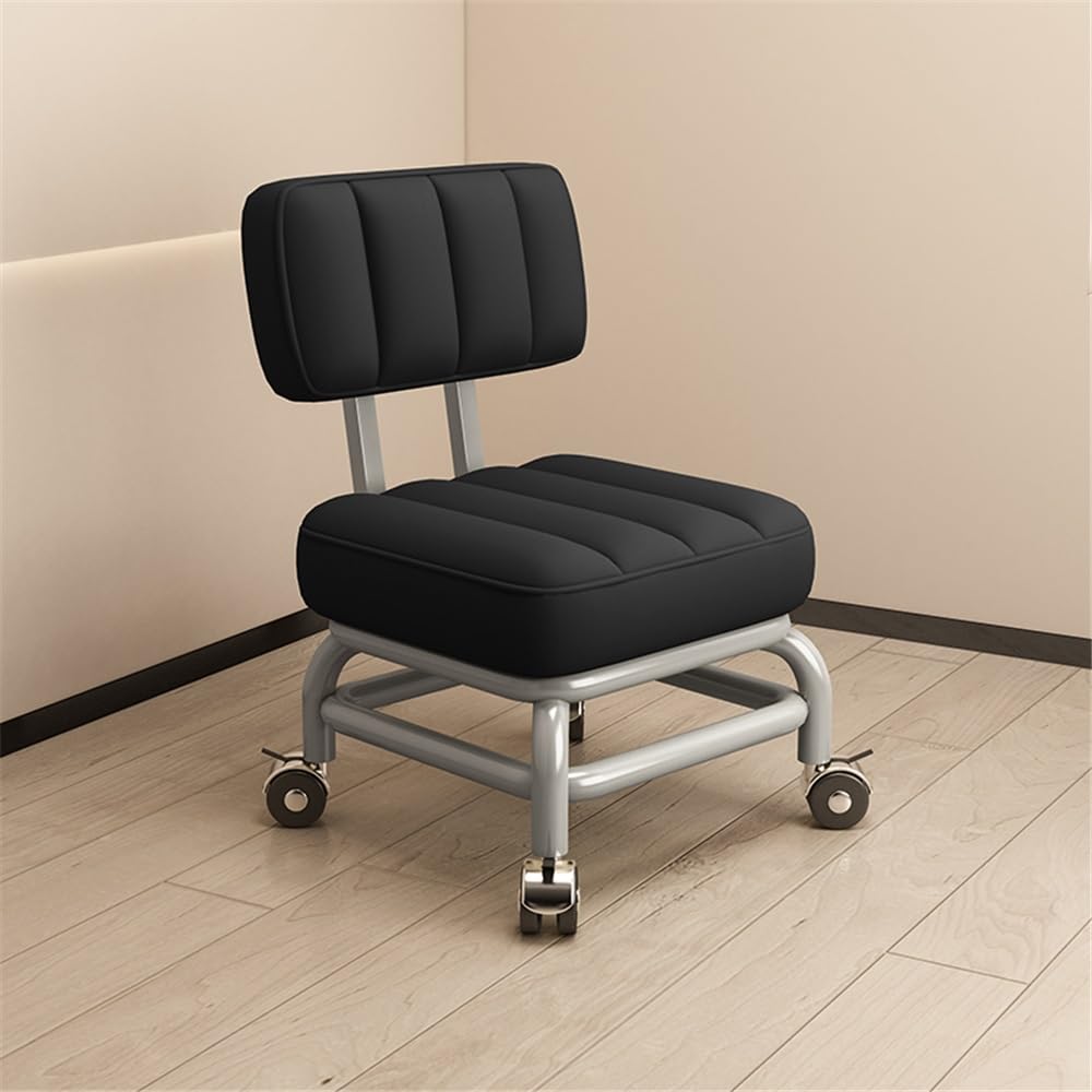 Low Rolling Stool Chair with Backrest, Short Roller Seat Chair, 360° Rotating Pedicure Stool for Home, Small Roller Stool with Wheels, Leather Little Low Small Stools On Wheels (Size : K)