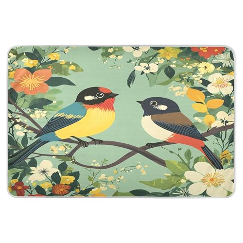 Takiito Two Birds Sitting on Branches Bed Pad Reusable Bed Underpad Washable Waterproof Leak-Proof Quick Dry Incontinence Pee Pad for Toddlers Kids Adults Pets 34x52 in