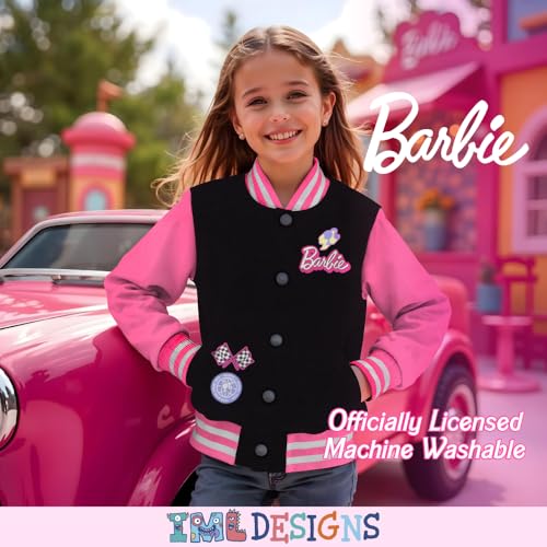 Barbie Girls Varsity Button-Up Bomber Jacket - Fashion Fleece Jacket with Convertible Car Design for Kids4