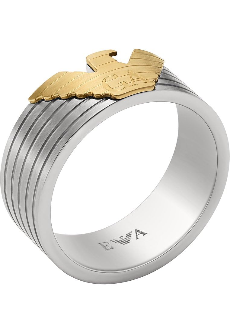 Emporio Armani Anello a fascia da uomo in acciaio bicolore, EGS3076040, 10, Argento pastello