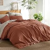 Bedsure Linen Duvet Cover King - Linen Cotton Blend Duvet Cover Set, Burnt Orange Linen Duvet, 3 Pieces, 1 Duvet Cover 104 x 90 Inches and 2 Pillowcases, Comforter Sold Separately