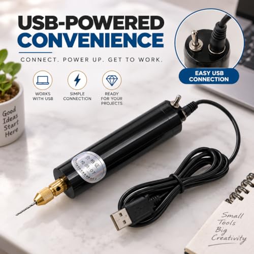 Image of Mini Electric Drill, USB Powered Rotary Drill Tool with 5 Drill Bits, Precision Chuck, Open-End Wrench & L-Shaped Hex Key for Resin Crafts, Wood Projects, Model Making & DIY Detail Work