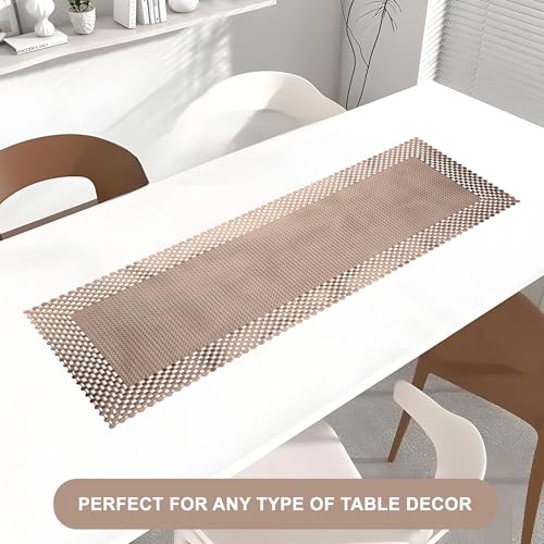 Image of Kuber Industries 13x36 Soft Leather Anti Slip Table Runner For Centre Table | Stylish Dining Table Runner for Living Room - Dining Table Accessories for Home /Hotel | Mesh Design - Gold