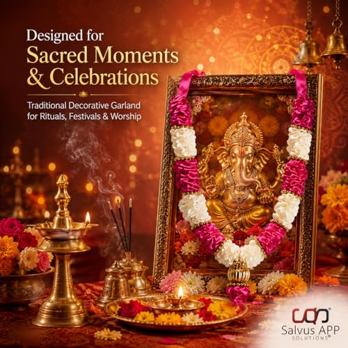 Image of Salvus APP SOLUTIONS Handcrafted Pink & White Flower Satan /Garland Mala | Fabric & Plastic Pooja Mala for God Idols, Temple & Home Decor, Religious Rituals & Festivals (Multicolor)