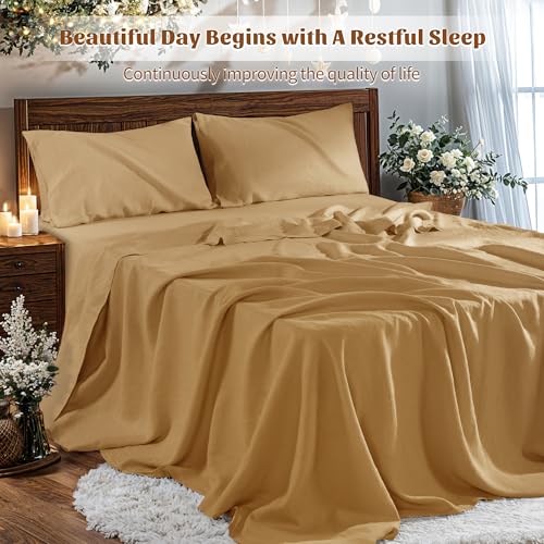 Image of 100% French Linen Sheet Set 4Pcs, 16 inch Deep Pocket Durable Bed Sheet Full