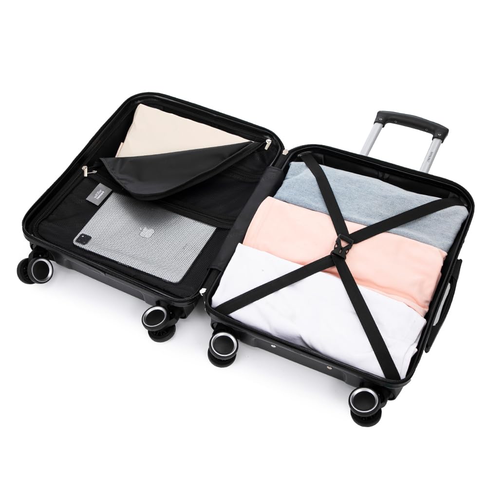 RAYKONG Maleta Cabina 55x40x20cm ABS+Policarbonato (40L) semirígida Equipaje de Mano pequeño 4 Ruedas giratorios a 360º Cierre numérico | Negro