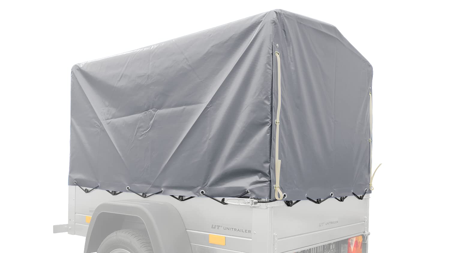 UNITRAILER Hochplane 80 cm in Grau für Garden Trailer 150 Kipp PKW Anhänger, wasserdichte hohe Abdeckplane für 150x106 cm Ladefläche mit elastischer Schnur