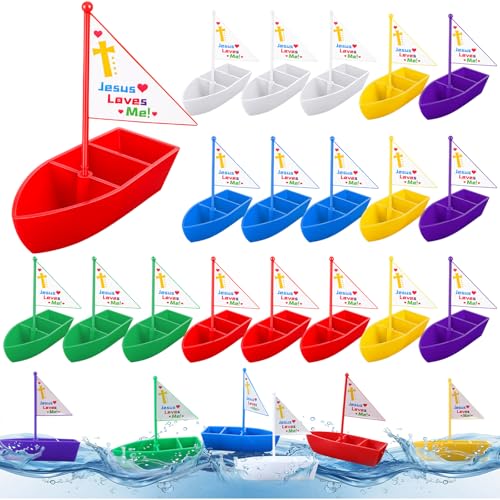 Sotiff 12 Pcs Jesus Loves Me Toy Boat Religious Sailboat Toy Religious Crafts for Kids Bulk Christian Boat Gifts Bible Supplies Decor for Party Supplies