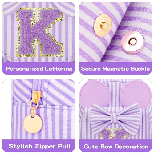 Image of Initial Purse for Girls Kids,Birthday Gifts for 3-8 Years Old | Personalized Crossbody Bag, Small Toddler Sling Bag Cute Fanny Pack, Gift for Daughter Sister Grandkids, Striped Purple K